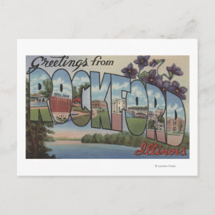 Cartão Postal Rockford, Illinois - Cenas com Letra Grande