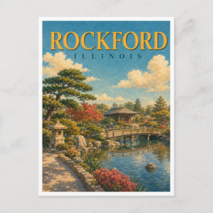 Cartão Postal Rockford Illinois Jardim Japonês GeoSaga
