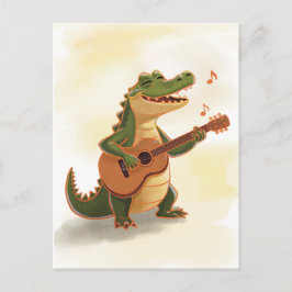 Cartão Postal Rockin’ Crocodile with Guitar – Fun Cartoon Animal