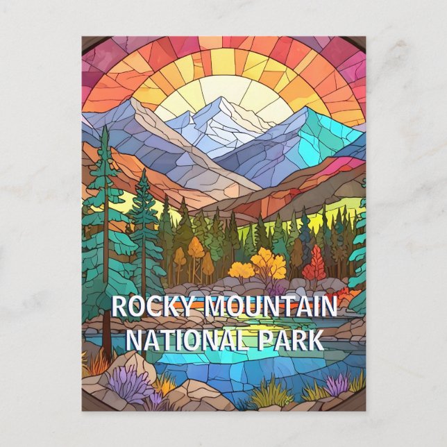 Cartão Postal Rocky Mountain National Park Faux StainGlass (Frente)