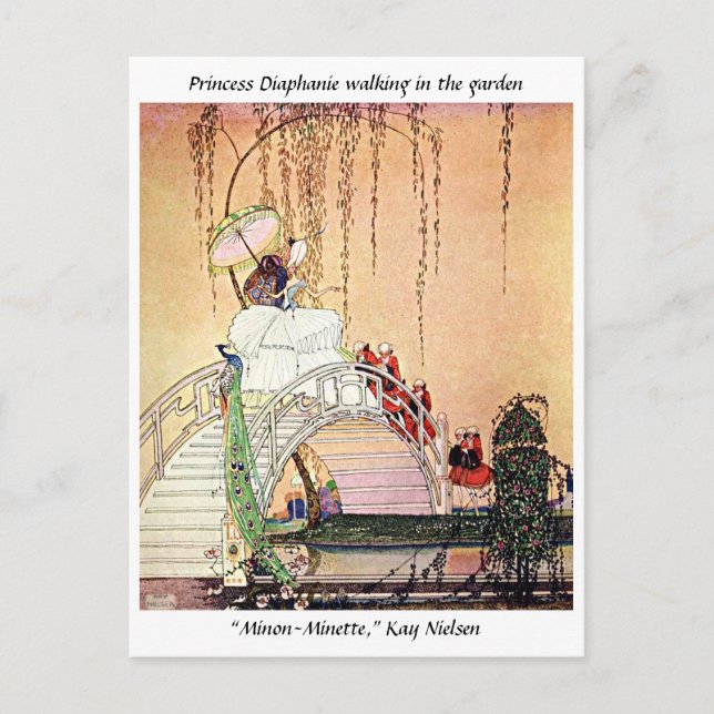 Cartão Postal Rococo Princess andando num jardim de conto de fad (Frente)