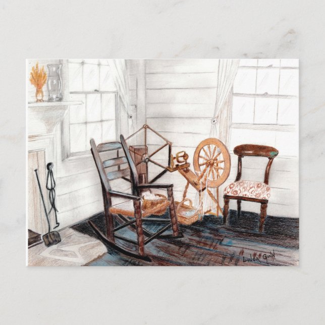 Cartão Postal Roda de fiação antiga (Frente)