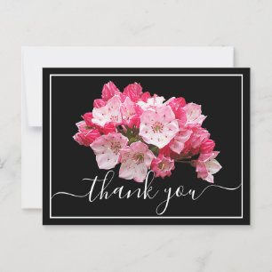 Cartão Postal Rododendro Rosa/Branco de Fundo Preto Obrigado