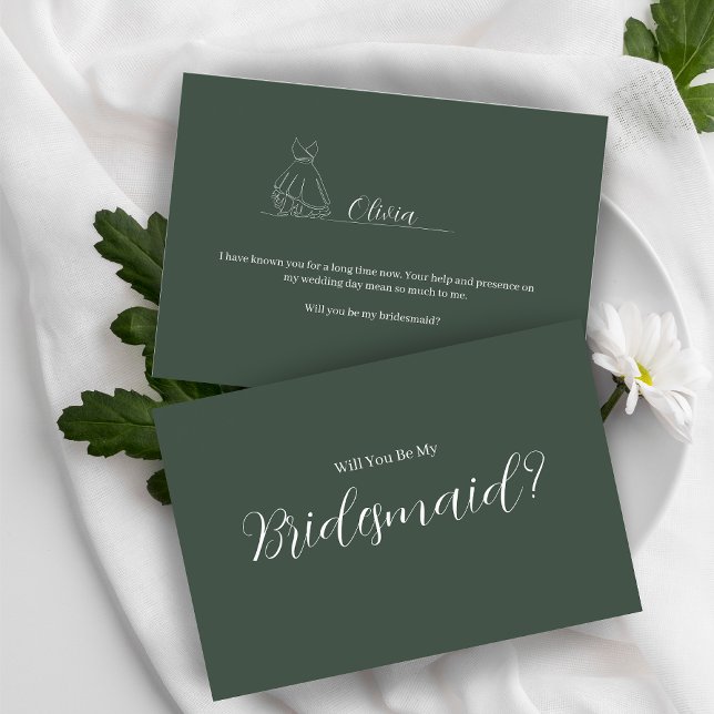 Cartão Postal ROE Dusky Green & White Simple Bridesmaid (Criador carregado)