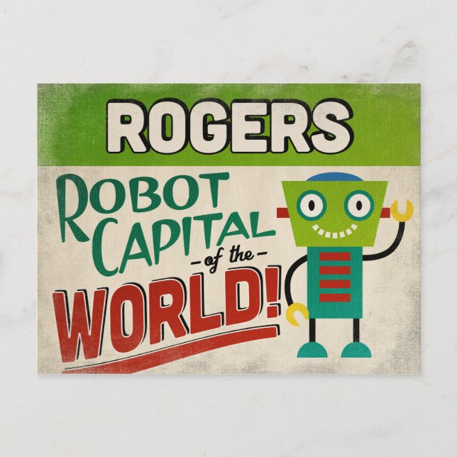 Cartão Postal Rogers Arkansas Robot - Funny Vintage (Frente)