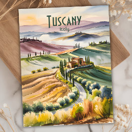 Cartão Postal Rolagem de Toscana Personalizada Colinas Watercolo