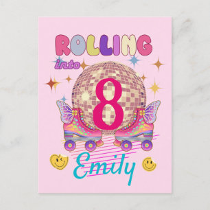 Cartão Postal Rolando Para A Skate Roller Birthday Girl Correspo