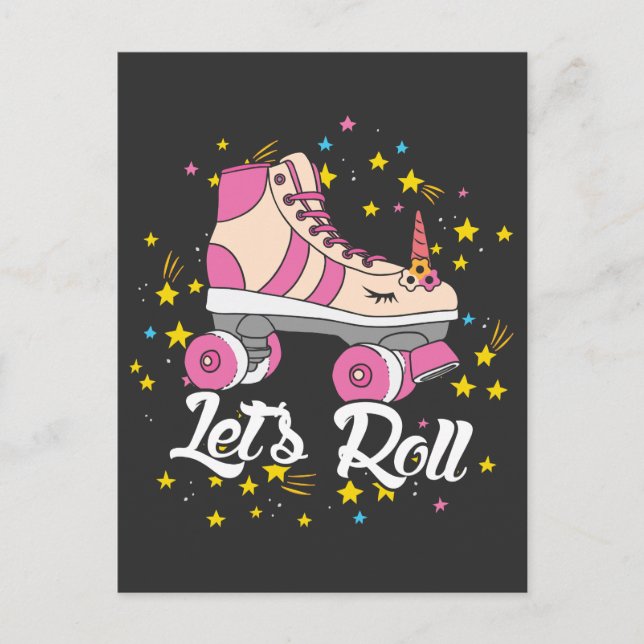 Cartão Postal Roller skate Unicorn Lover Vamos Roll party (Frente)