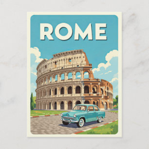 Cartão Postal Roma Itália Carro vintage Colosseum Viagem