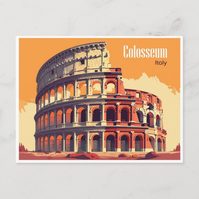 Cartão Postal Roma Itália Colosseum Viagem Art Vintage (Frente)