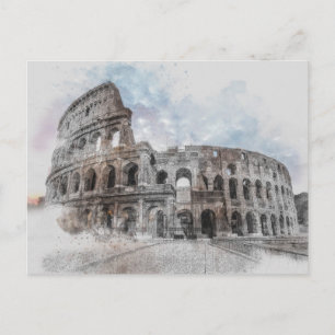 Cartão Postal Roma Itália Colosseum Viagem Art Vintage