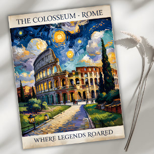 Cartão Postal Roma Itália Colosseum Viagem Van Gogh Starry Night