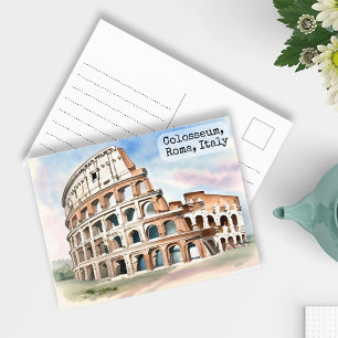 Cartão Postal Roma, Itália Colosseum Vintage Watercolor Viagem