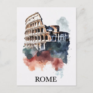 Cartão Postal Roma Itália Colosseum Watercolor Viagem