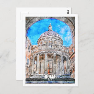 Cartão Postal Roma Itália Familiar Viagem Place Esquema de Aquar