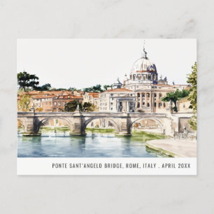Cartão Postal Roma Itália Tiber River Watercolor Viagem italiano