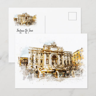 Cartão Postal ROMA Itália Trevi — Fonte de aquarela
