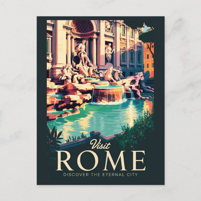 Cartão Postal Roma Itália Trevi - Fonte de Ilustração Viagem Art (Frente)