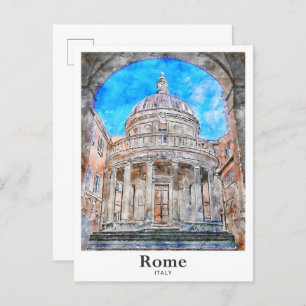 Cartão Postal Roma Itália Viagem Watercolor - Desenho da Mão