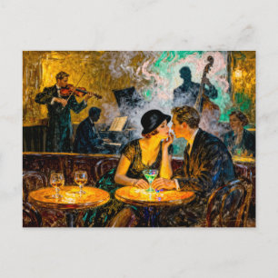 Cartão Postal Romance de Bar de Dança Vintage Impressionista com