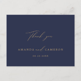 Cartão Postal Românico Dourado Marinho de Caligrafia Azul Obriga