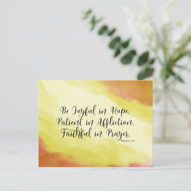 Cartão Postal Romanos 12:12 Sejam felizes na Bíblia Cristã Esper (Em pé/Frente)