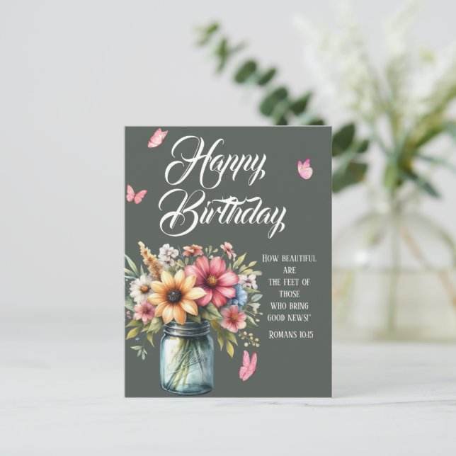 Cartão Postal Romans 10:15 Birthday Postcard (Em pé/Frente)