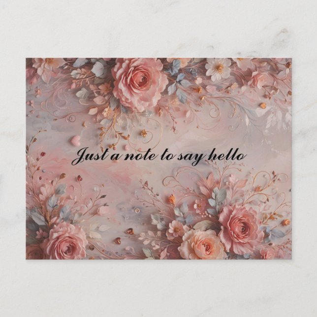 Cartão Postal Romantic Hearts and Flowers (Frente)