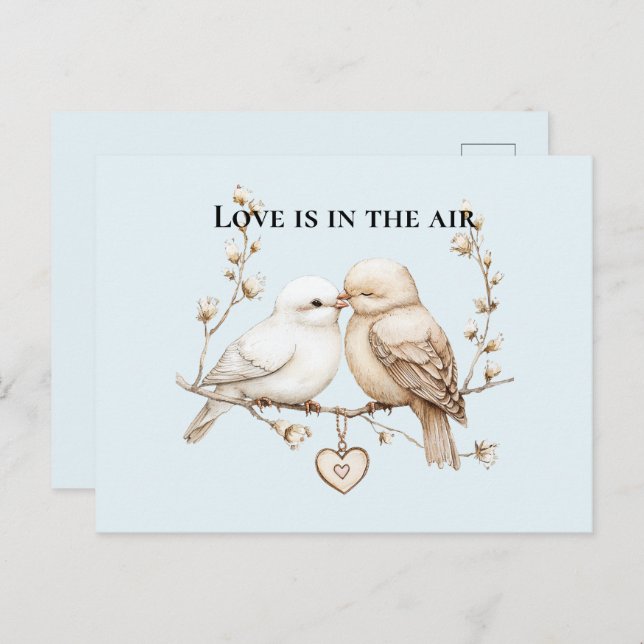 Cartão Postal Romantic Love Birds Cloud Heart (Frente/Verso)