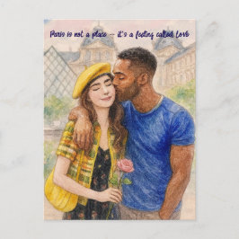 Cartão Postal Romantic Love Paris Man Woman Watercolor Postcard