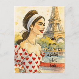 Cartão Postal Romantic Love Paris Man Woman Watercolor Postcard