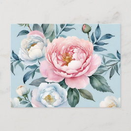 Cartão Postal Romântica, Azul, Rosa, Peonia Floral