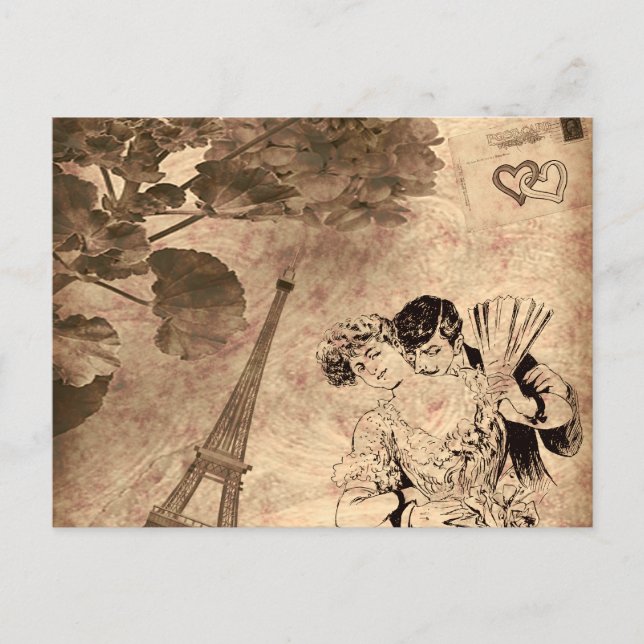 Cartão Postal Romântica Paris Vintage (Frente)