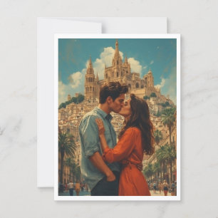 Cartão Postal Romântico Casal de Barcelona