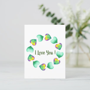 Cartão Postal Romântico Cute Aquarela Verde Dia dos Namorados