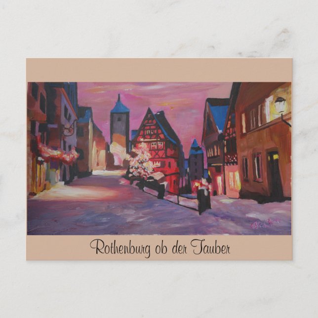 Cartão Postal Romântico Rothenburg Tauber Alemanha no inverno (Frente)