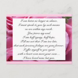 Cartão Postal Romântico Tomara Rosa Floral Citação de Amor Jane 