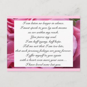 Cartão Postal Romântico Tomara Rosa Floral Citação de Amor Jane