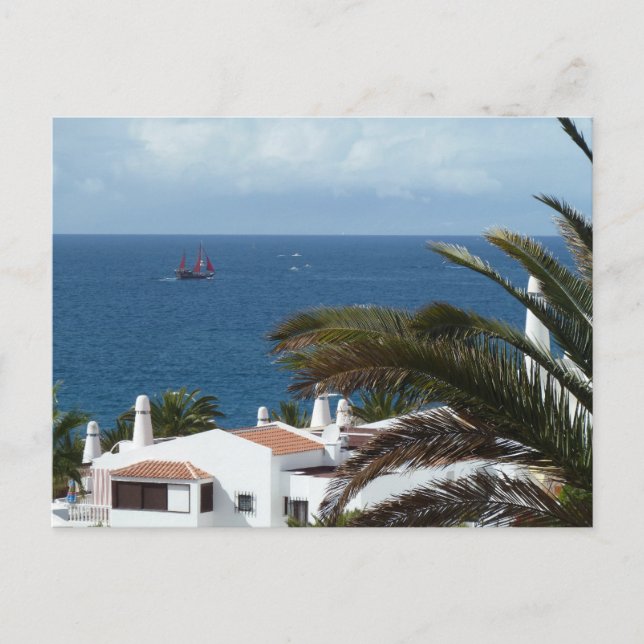 Cartão Postal Romantische Seelandschaft mit Palme (Frente)