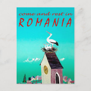 Cartão Postal Romênia, ninho de Stork na torre de observação da