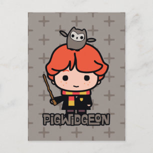 Cartão Postal Ron Weasley e Pigwidgeon em desenho animado