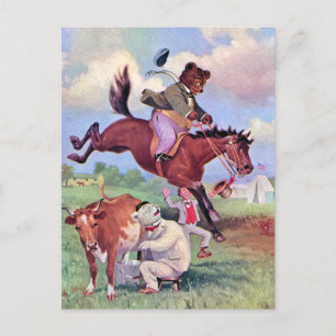 Cartão Postal Roosevelt Bears Andando Cavalos de Rodeio