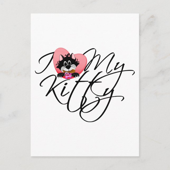 Cartão Postal Rosa, adoro meus Camisetas e presentes Gatinhos (Frente)