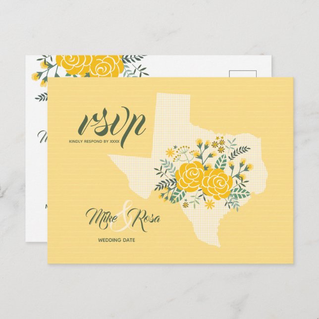 Cartão Postal Rosa Amarela do Texas - RSVP de Casamento do Estad (Frente/Verso)