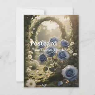 Cartão Postal Rosa Azul em Flor – Mensagem Romântica Elegante