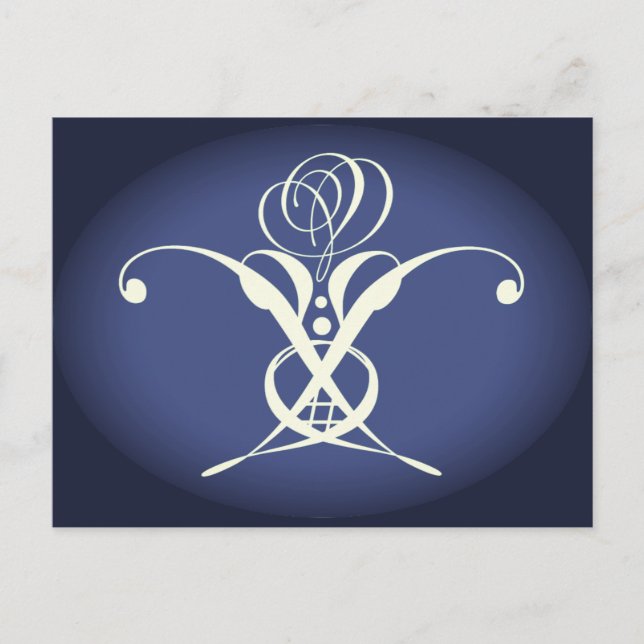 Cartão Postal Rosa Azul Retro Branco Flourado (Frente)