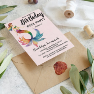 Cartão Postal Rosa Bege Dourado Turquesa Cauda de Sereia Festa n
