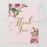 Rosa Bege Rosa Dourado Floral Moderno Obrigado