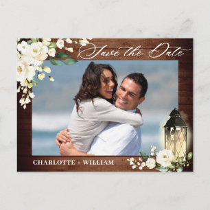 Cartão Postal Rosa Branca de Madeira Rústico FOTO Casamento Salv