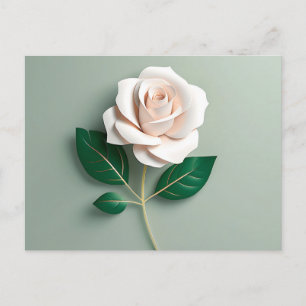 Cartão Postal Rosa Branca Minimalista em Verde